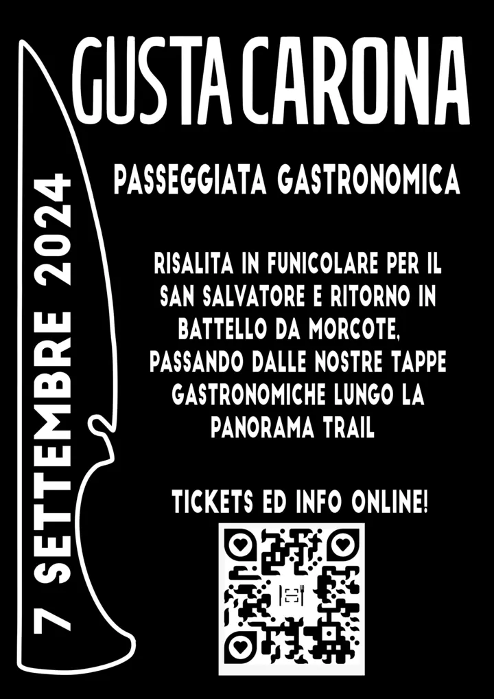 Flyer realizzato per la passeggiata gastronomica Gusta Carona 2024